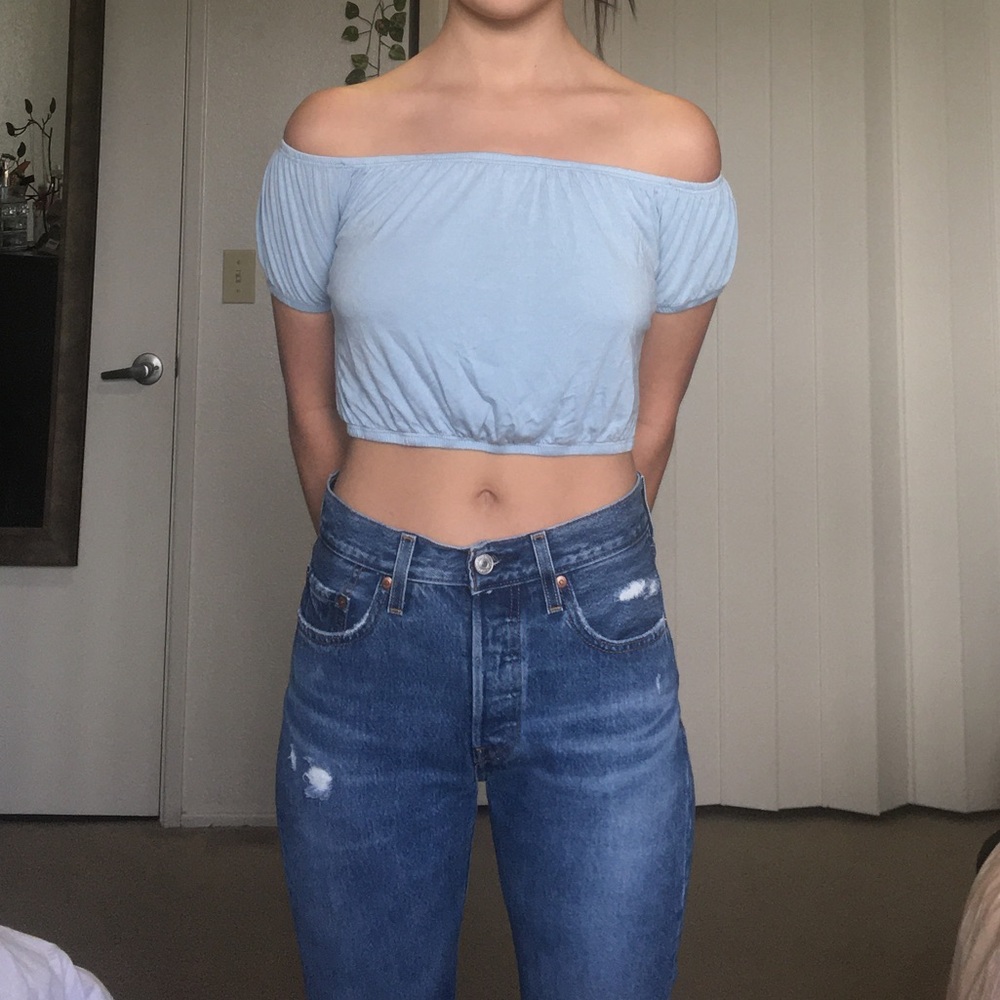 Baby blue off the shoulder top!